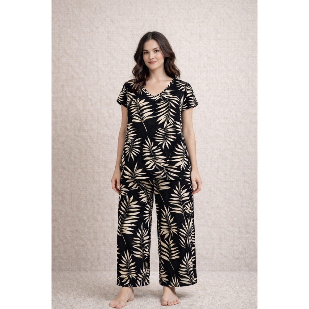J.Jill‎ Wearever Collection Lounge Set Women XS Black Tropical Palm